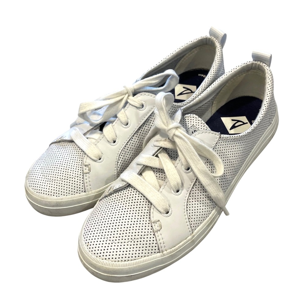 Sperry Crest Vibe Sneakers Women 7.5 White Perforated Leather Coastal Preppy Low